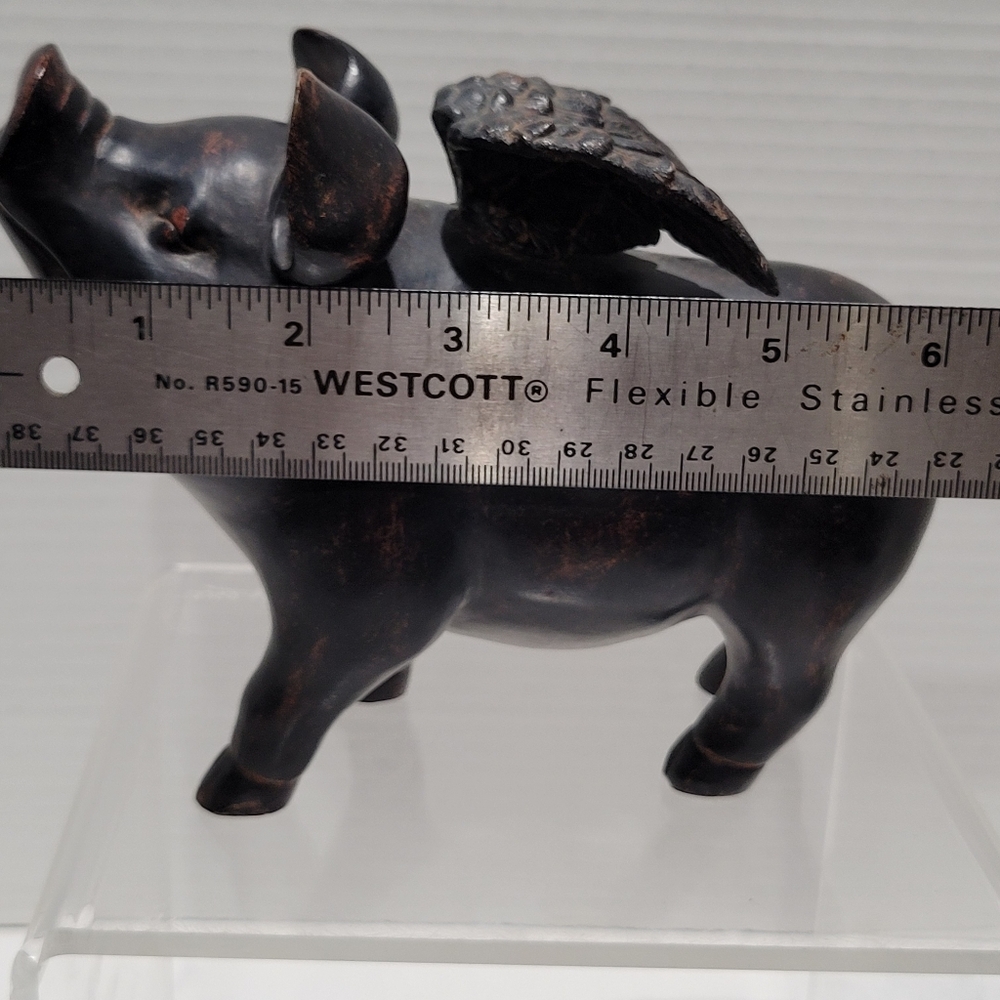 Pig Flying Sculpture Statue Dark Finish Resin Decor Vtg Country Farm - Picture 13 of 15